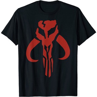 เสื้อยืดแขนสั้นเสื้อยืด พิมพ์ลายโลโก้ Star Wars Red Mandalorian สําหรับผู้ใหญ่S-5XL