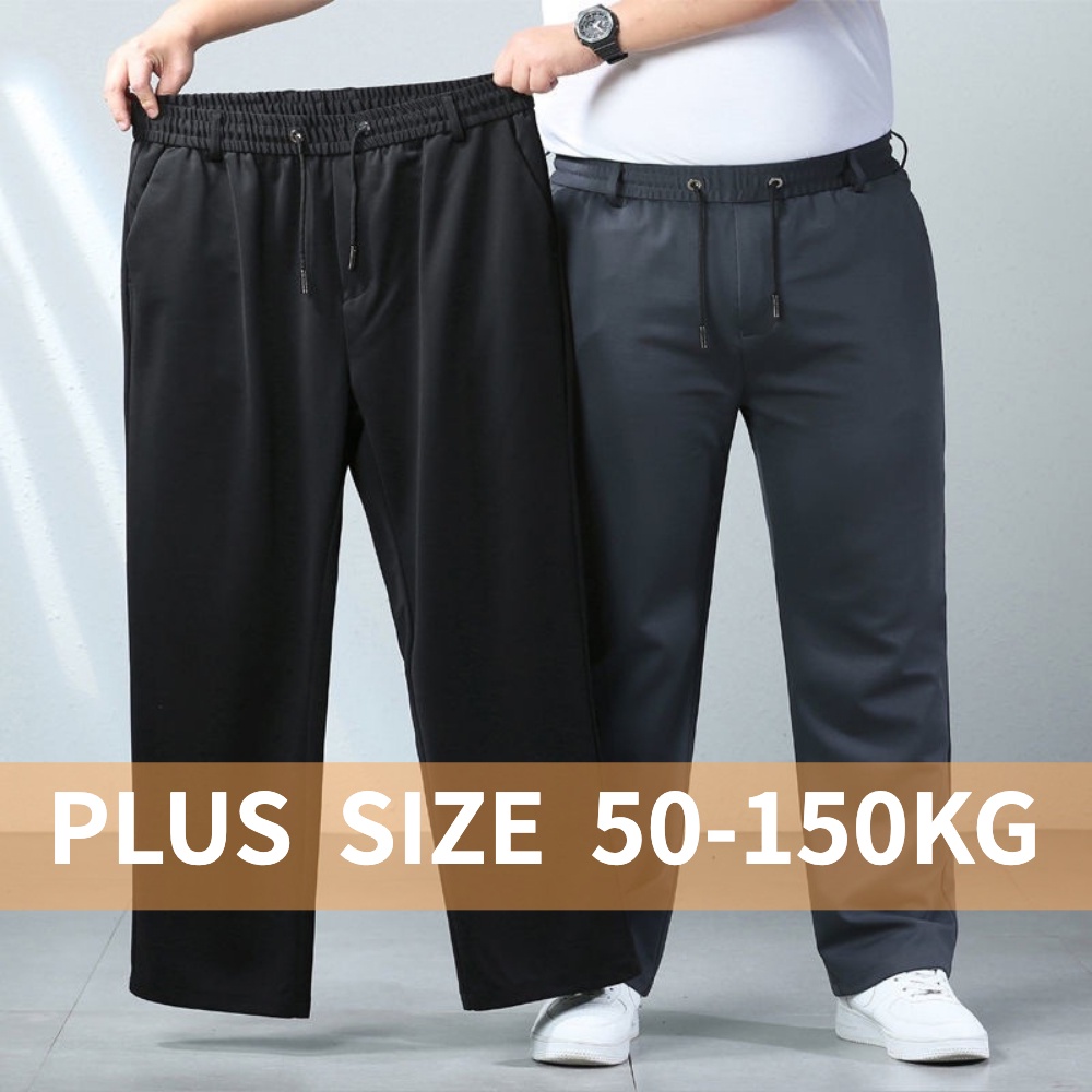【Plus Size】กางเกงวอร์ม ขายาว เอวยางยืด ระบายอากาศ แห้งเร็ว ขนาดใหญ่ 150 กก. สีดํา สําหรับผู้ชาย ไซซ์ 10XL