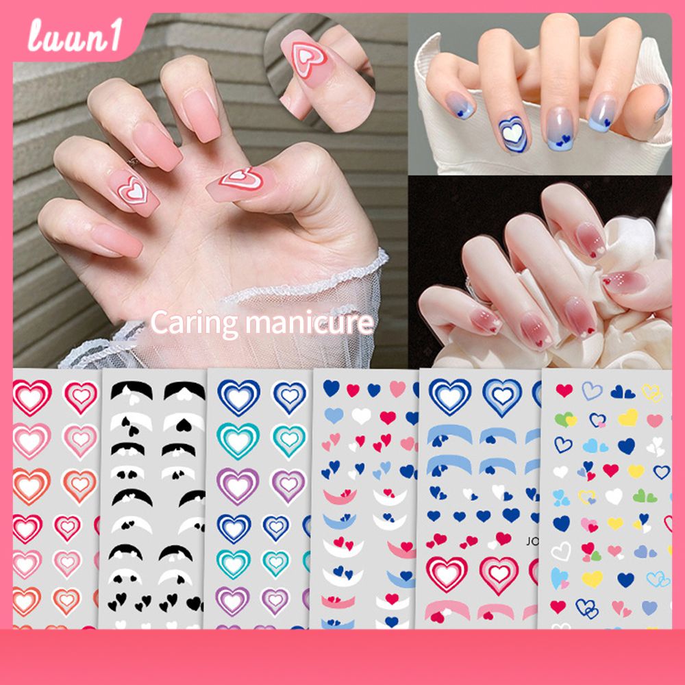 สติ๊กเกอร์ติดเล็บ 3D ลายการ์ตูน ชนิดลอกแปะได้ สุทธิสีแดง Ins ร้อนขายรักสาวร้อนสีคมชัดเวียนศีรษะรักเด็กสีฟ้าเล็บรูปลอกด้วยกาวกลับ Cod