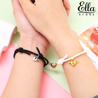 Ellastore123 สร้อยข้อมือไนล่อน จี้รูปหัวใจ ปรับขนาดได้ ไม่ซีดจาง เครื่องประดับ สําหรับคนรัก 1 คู่