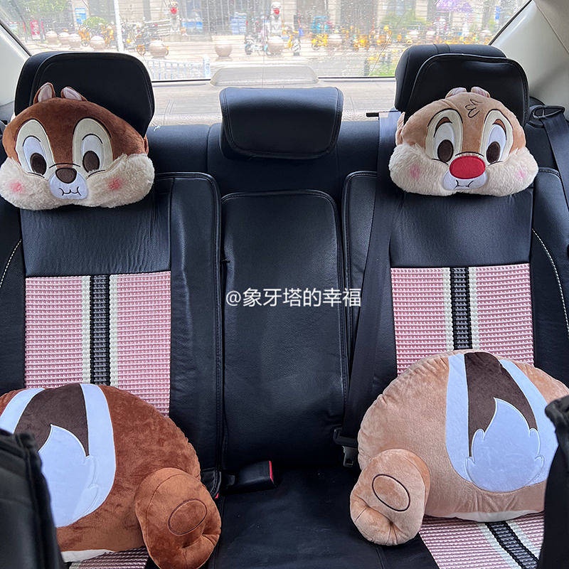 Japanese Cute Cartoon Chip 'N' Dale Couple Car Seat Headrest Neck Pillow Car Lumbar Support Pillow Headrest Car Decoration gpLP