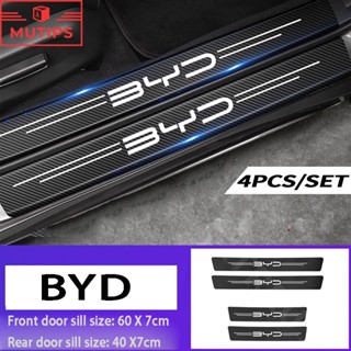 Byd สติกเกอร์คาร์บอนไฟเบอร์ ป้องกันประตูรถยนต์ สําหรับ Atto 3 Yuan Plus 4 8 ชิ้น