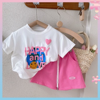 Girls short-sleeved sports suit 2022 summer new casual letter printed T-shirt shorts baby Western style two-piece suit