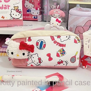 Hello Kitty Printed Pen Bag Student Pencil Cases Lovely Stationery Storage Bag Girl Heart Double Layer Pen Bag