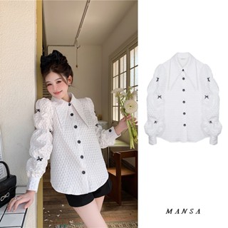 MANSA White Puff Sleeve Sweet Shirt เสื้อแขนพอง เสื้อเชิ้ตน่ารัก เสื้อเกาหลี