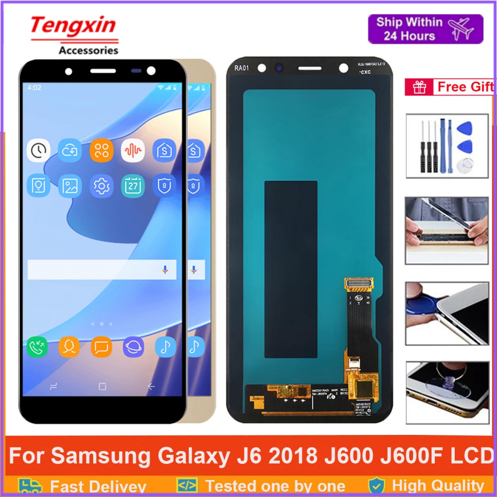 5.6"; AMOLED j600 จอแสดงผลสําหรับ Samsung Galaxy J6 2018 LCD J600 SM-J600F J600G J600FN J600Y LCD แล
