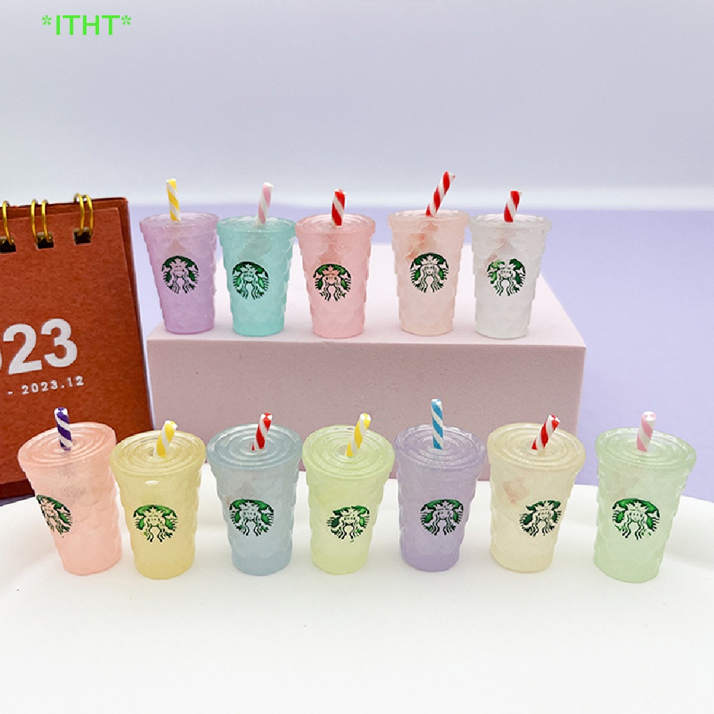 ITHT> 2Pcs Miniature Luminous Resin Straw Cup Simulation Coffee Cup Ornaments Decor new