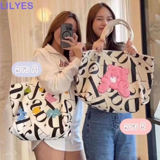 Lilyes กระเป๋าสะพายไหล่ กระเป๋าช้อปปิ้ง ทรงโท้ท พิมพ์ลายตัวอักษรไทย สําหรับผู้หญิง นักเรียน