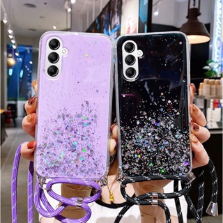 เคสโทรศัพท์มือถือ ซิลิโคนนิ่ม ลายดาว ท้องฟ้ากลางคืน พร้อมสายคล้องยาว สําหรับ Samsung A54 A34 A14 5G A34 5G 2023