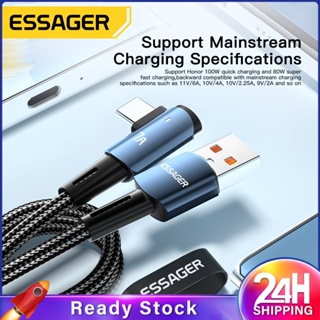 ❥❥Essager 7a Usb Type C เคเบิ้ลสำหรับ Realme หัวเว่ย P30 Pro 100วัตต์อย่างรวดเร็วชาร์จลวด USB-C ชาร์จข้อศอกสายข้อมูลสำหรับ S Amsung O Neplus Poco F3