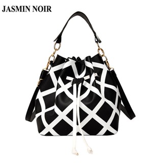 Jasmin NOIR กระเป๋าสะพายไหล่ ทรงบักเก็ต พิมพ์ลาย ลายสก๊อต เรียบง่าย สําหรับสตรี