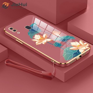Jiehui เคสโทรศัพท์มือถือ ซิลิโคนนิ่ม TPU ชุบไฟฟ้า ลายดอกบัว หลากสี พร้อมสายคล้อง สําหรับ Samsung a20 a30