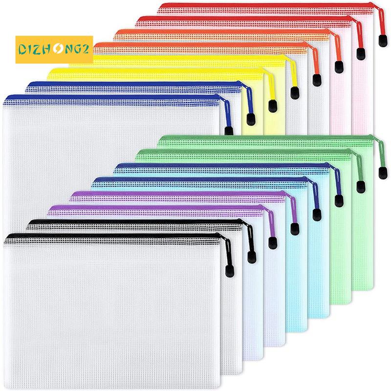 16Pcs Mesh Zipper Pouch Document Bag,Waterproof Zip File Folders,A4 Size, for School Office Supplies