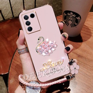 เคสโทรศัพท์มือถือแบบนิ่ม ลายหงส์น่ารัก 3D พร้อมสายคล้องมือ และสายคล้อง สําหรับ VIVO V29 5G VIVOV29