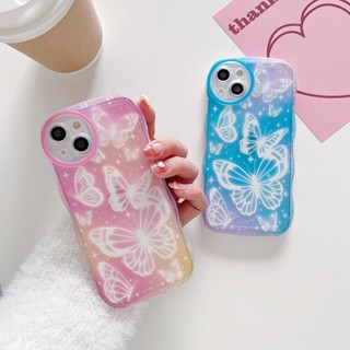 เคส IPhone 12 14 Pro Max Plus 11 13 Mini เคส IPhone XR 7 8 Plus SE 2022 2020 X Xs Max 6 6s Plus เคสนิ่ม หยัก กันกระแทก ผีเสื้อ