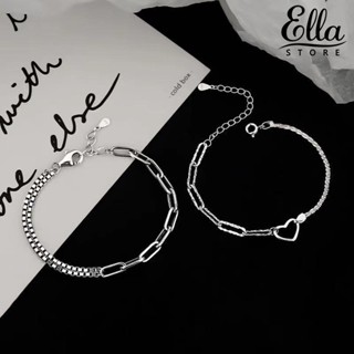 Ellastore123 สร้อยข้อมือแฟชั่น รูปหัวใจ เรียบง่าย สําหรับคู่รัก ชีวิตประจําวัน