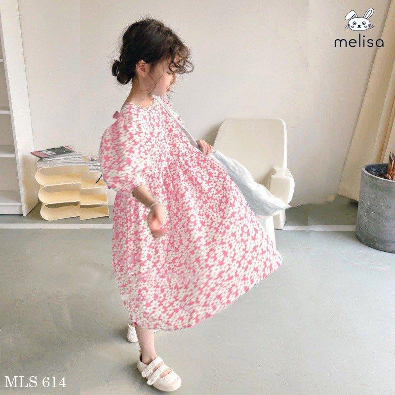 MLS 614 ชุดเดรสคอเหลี่ยมลายดอกไม้ดีไซน์ระดับไฮเอนด์ Kawaii bebe สําหรับเด็กผู้หญิง