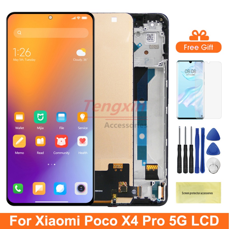 หน้าจอแสดงผล สําหรับ Xiaomi Poco X4 Pro 5G 2201116หน้าจอสัมผัสดิจิทัล Lcd พร้อมกรอบ แบบเปลี่ยน สําหร