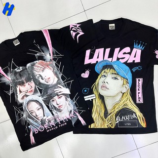 Blackpink AOP Oversized Streetwear Rap T-Shirt - Lalisa and Born Pink (Made in Thailand)เสื้อยืด