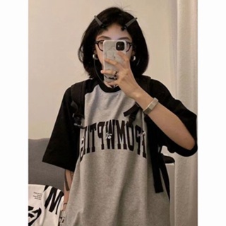 2023 new color contrast short-sleeved t-shirt womens loose Korean version of vintage bf top womens fashion