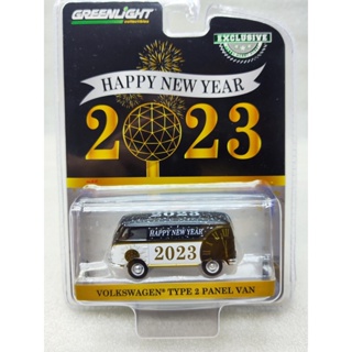 พร้อมส่ง แผงไฟสีเขียว 1: 64 Volkswagen T2 Van-2023 Happy New Year