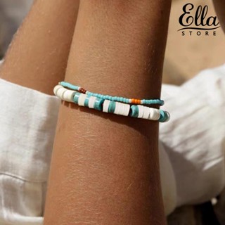 Ellastore123 สร้อยข้อมือลูกปัดดินโพลิเมอร์ ยืดหยุ่น สวยหรู สไตล์โบโฮ เทอร์ควอยซ์ เครื่องประดับ