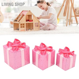  Living Shop 3 ชิ้นมินิกล่องเครื่องประดับสไตล์น่ารัก 1/12 ขนาด DIY วัสดุกระดาษคริสต์มาสแพคเกจชุดตุ๊กตาสำหรับตกแต่งวันหยุด