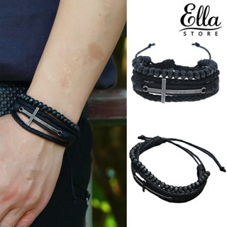 Ellastore123 สร้อยข้อมือลูกปัดถัก หลายชั้น สไตล์วินเทจ สําหรับผู้ชาย