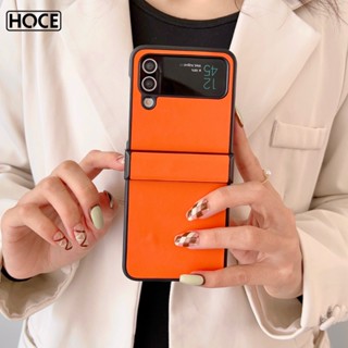 Hoce 3in1 เคสโทรศัพท์มือถือหนัง PU กันกระแทก ปิดด้านหลัง สีพื้น สําหรับ Samsung Galaxy Z Flip 4 5G zflip3