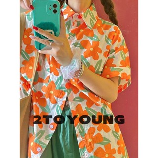 2TOYOUNG  เสื้อ เสื้อเชิ้ต เสื้อแฟชั่นผู้หญิง เสื้อเกาหลี เสื้อวันหยุด floral resort shirt High quality Korean Style Trendy สไตล์เกาหลี A25K0LZ 36Z230909