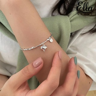 Ellastore123 สร้อยข้อมือโซ่ จี้รูปหัวใจ ป้องกันการแพ้ ของขวัญวาเลนไทน์ สีเงิน สําหรับคู่รัก