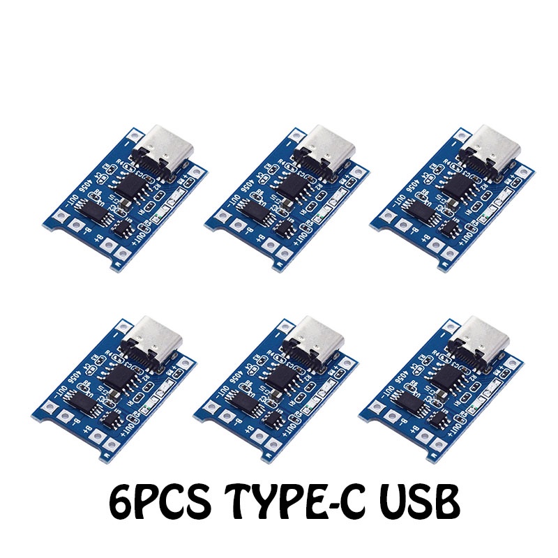 6PCS Type-C USB 5V 1A 18650 TP4056 Lithium Battery Charger Module Charging Board with Protection Dua