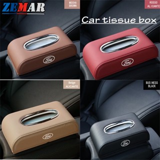 Ford Premium Leather Car Tissue Box Hanging Tissue Box Auto Tissue Storage Case For Ranger Everest Fiesta Focus mk3 mk2 Mustang Escape Ecosport STI Car Accessories