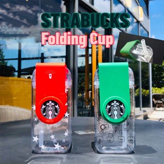 Focuslife Starbucks แก้วน้ําพลาสติกใส แบบพับได้ หมุนได้ 290 มล.