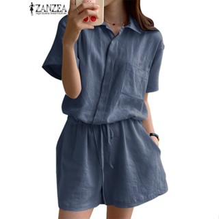 CELMIA ZANZEA Women Short Sleeve Shorts Drawstring Waist Casual Loose Jumpsuits