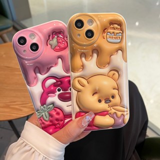 เคสป้องกันโทรศัพท์มือถือ แบบนิ่ม ลายหมีสตรอเบอร์รี่ 3D สําหรับ Apple Iphone 11promax 12 13promax 13 14 11 6 7 8plus 12 Xr xsmax