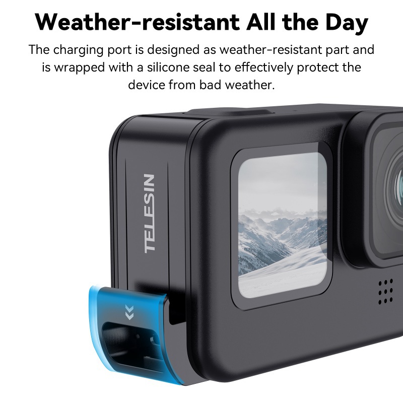 TELESIN For GoPro 9 10 11 Waterproof Side Cover Easy Removable Type-C Charging Cover Port For GoPro Hero 9 10 11 Battery
