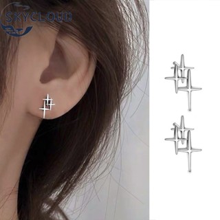 Skycloud Vintage Silver Geometric Cross Stud Earrings for Women Men Punk Delicated Retro Glossy Earring Fashion Ear Jewelry Accessories Daily Wear