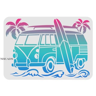 1pc  Surf Car Stencils 29.7x21cm Plastic Palm Trees Wave Drawing Painting Stencils Surfboard Pattern Wall Stencils Reusable Stencils for Painting on Wood Floor Wall and Tile