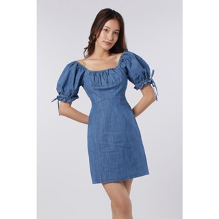 ESP เดรสสั้นคอเหลี่ยมแต่งแขนพอง ผู้หญิง | Puff Sleeve Bow Detailed Dress | 5683