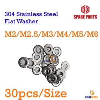 Screw Flat Washer 304 Stainless Steel แหวนรองน็อต M2 ,M2.5 , M3 , M4 , M5 , M630ชิ้นต่อแพ็ค 30pcs/pack สกรู น็อต แหวน