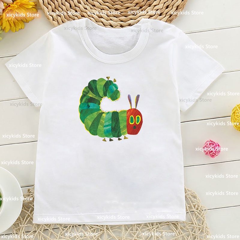 เสื้อยืดแฟชั่นสําหรับเด็กผู้ชาย/สาวตลกหิวมากหนอนผีเสื้อสัตว์พิมพ์ เสื้อยืด แนวโน้มสาวเสื้อยืดน่ารักเสื้อผ้าเด็กท็อปส์