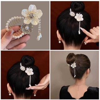 Tassel Flowers Hair Clips Temperament Camellia Flower Girls Horsetail Buckle Claws Accessories