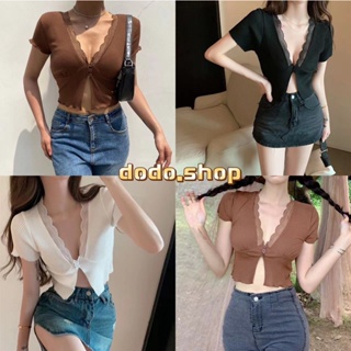 [DODO] ️️| พร้อมส่ง |🫧 เสื้อครอปแหวกอกมีกระดุม เซ็กซี่แบบเกินต้านขนาดนี้ต้องมีแล้วนะคะ（N292）