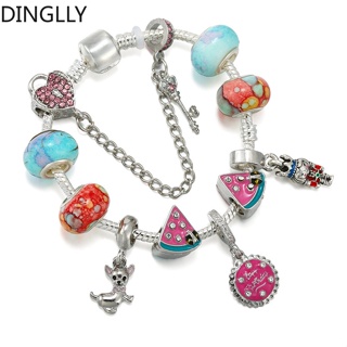 Dinglly สร้อยข้อมือ ลูกปัดเค้ก สีม่วง มงกุฎ เสน่ห์ สําหรับผู้หญิง ผู้ชาย DIY รัก ล็อค และกุญแจ ลูกปัด สร้อยข้อมือ และกําไลข้อมือ เครื่องประดับ