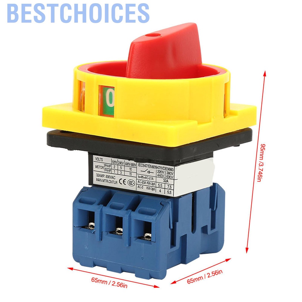 Bestchoices สวิตช์ตัดวงจรโหลด 25A/32A 3 ขั้ว 2 ตำแหน่งกล้องหมุนเปิด-ปิด