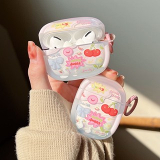 เคสหูฟัง ทรงกลม ลายการ์ตูนเป็ดนําโชค สีชมพู พร้อมตะขอ สําหรับ AirPods 1 2 3 Pro 2
