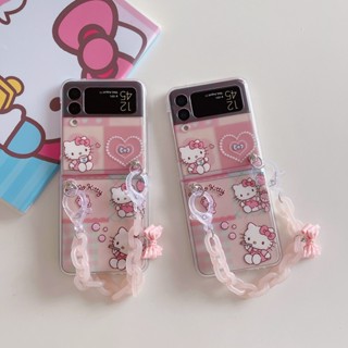 เคสมือถือ ลายแมวน่ารัก พร้อมสายคล้อง กันรอยขีดข่วน สําหรับ Samsung Galaxy Z Flip 3 4 Z Flip3 Z Flip4 5G