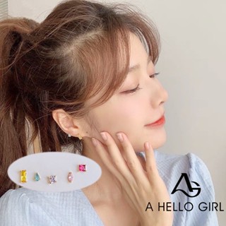 A HELLO GIRL เครื่องประดับ ต่างหู เข็มเงิน ประดับเพทาย สําหรับผู้หญิง