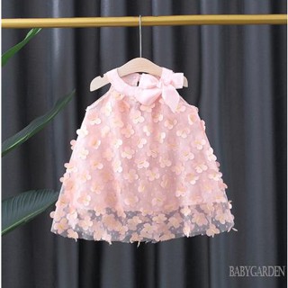 Babygarden-9m-3y ชุดเดรส คอกลม แขนกุด ลายผีเสื้อ ลูกไม้ 3D สีขาว ชมพู แฟชั่นฤดูร้อน สําหรับเด็กผู้หญิง